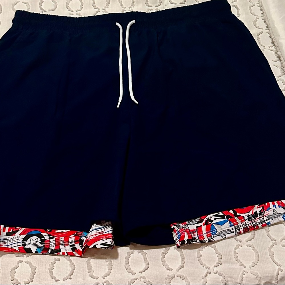 Men's Navy Blue Shorts with Patterned Trim marvel